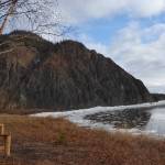 A bench in the town of Eagle, Alaska, provides a Yukon River view on May 7, 2022, a few hours after the river ice broke up. (Courtesy Photo / Ned Rozell)