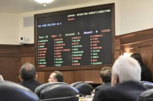 Members of the Alaska House of Representatives on Saturday, May 14, 2022, rejected the budget bill passed by the Senate earlier in the week. The bill will now go to a bicameral committee for negotiations, but the end of the legislative session is May 18. (Peter Segall / Juneau Empire)
