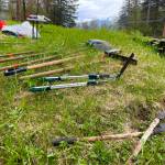 Michael S. Lockett / Juneau Empire 
Volunteers, including a number of staff, parents and kids from the Juneau Montessori School, cleared deadwood and undergrowth as part of the cleanup of the cemetery near Lawson Creek on May 14, 2022.