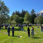 Dozens of Juneau residents attended a Memorial Day ceremony held by the Veterans of Foreign Wars at Evergreen Cemetery on May 30, 2022. (Michael S. Lockett / Juneau Empire)