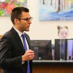 Nicholas Ambrose, leading the defense in a trial over a 2019 stabbing, speaks to the jury during his closing statement on June 3, 2022. (Michael S. Lockett / Juneau Empire)