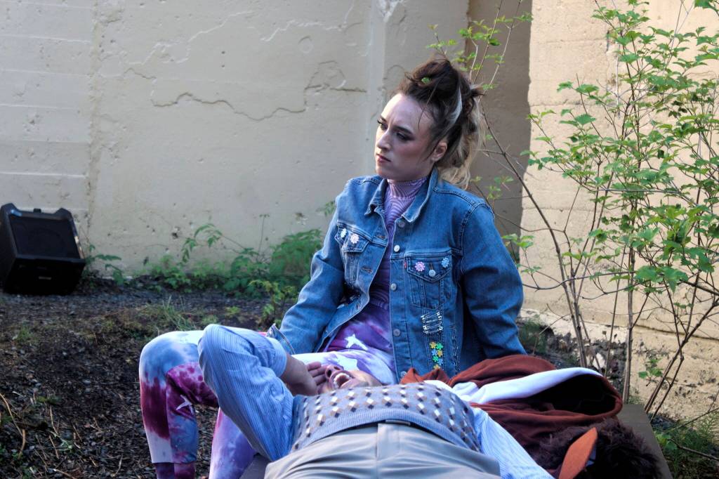 Natalia Spengler and Travis Morris expound on the blessings and curses of romance during a rehearsal of A Midsummer Nights Dream at the Treadwell Office Mine on Tuesday. (Mark Sabbatini / Juneau Empire)