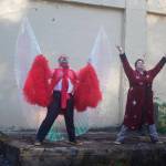 Natalia Spengler, left, Tommy Schoffler, center, and Kelsey Riker rehearse the final scene of A Midsummer Nights Dream at the Treadwell Office Mine on Tuesday. The play debuts at 7 p.m. Thursday and will continue at the historic mine site and other outdoors venues until June 26. (Mark Sabbatini / Juneau Empire)
