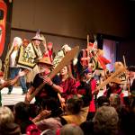 Dancers begin making their way to the far exit from the main stage of Centennial Hall to close out the final event of Celebration. (Mark Sabbatini / Juneau Empire)