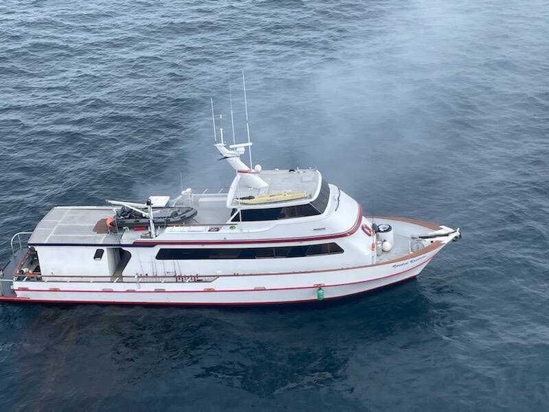 The Coastal Explorer caught fire at sea, leading the crew to abandon near Kodiak on Thursday, June 16, 2022. (Courtesy photo / U.S. Coast Guard)
