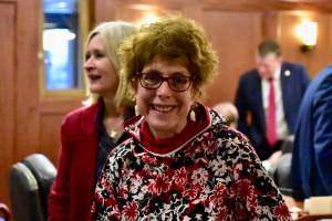 This March 13, 2020, photo shows then-Rep. Gabrielle LeDoux, R-Anchorage, on the floor of the House. (Peter Segall / Juneau Empire File)