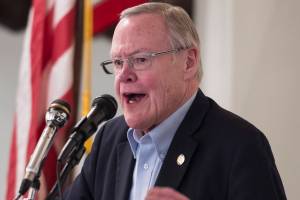 In this May 31, 2018 photo Sen. Dennis Egan, D-Juneau, speaks to the Greater Juneau Chamber of Commerce during its weekly luncheon at the Moose Lodge. (Michael Penn/ Juneau Empire File)
