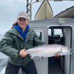 The authors wife with her first keeper king salmon of the 2022 season. (Jeff Lund / For the Juneau Empire)