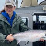 The authors wife with her first keeper king salmon of the 2022 season. (Jeff Lund / For the Juneau Empire)