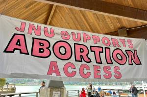 Planned Parenthood banner displayed at Marine Park on Saturday, July 9. (Jonson Kuhn / Juneau Empire)