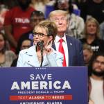 Former Gov. Sarah Palin, who is seeking Alaskas lone seat in the U.S. House of Representatives, joined former President Donald Trump for a Save America rally in Anchorage. Palin was an early backer of Trumps presidential campaign. (Mark Sabbatini / Juneau Empire)