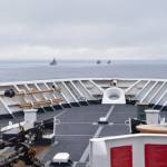 During a routine maritime patrol in the Bering Sea and Arctic region, U.S. Coast Guard Cutter Bertholf spotted and established radio contact with Chinese Peoples Liberation Army Navy (PLAN) task force in international waters within the U.S. exclusive economic zone, Aug. 30, 2021. (Ensign Bridget Boyle / U.S. Coast Guard)