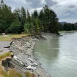 Erosion on the riverbank is threatening more and more infrastructure near Eagle Beach State Park, including a public cabin. (Michael S. Lockett / Juneau Empire)