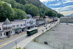 Potential shoppers line the sidewalk of South Franklin Street in downtown Juneau. As business returns to near normal, Southeast Alaska's business community reports optimism about the future, according to a survey shared Thursday with the Greater Juneau Chamber of Commerce. (Michael S. Lockett / Juneau Empire)