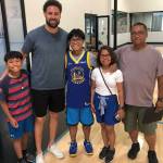 The Tagaban family, Jacob, Jessielea, Joseph and Ed, pose with Klay Thompson of the Golden State Warriors thanks to the Make a Wish Foundation. (Courtesy photo / Ed Tagaban)