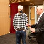 David Keith, right, an Oklahoma hospital leader who is among the three finalists for the CEO position at Bartlett Regional Hospital, chats with Bartlett board members Hal Geiger and Kenny Solomon-Gross during a meet-and-greet Friday at the Andrew P. Kashevaroff Alaska State Library, Archives and Museum. (Mark Sabbatini / Juneau Empire)