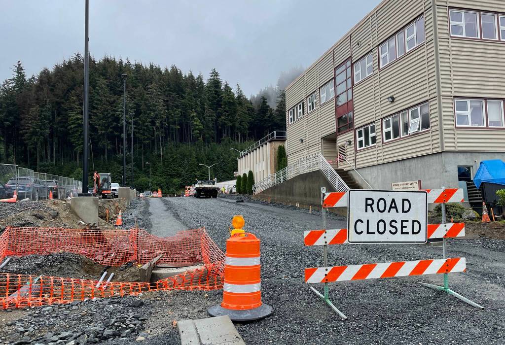 The road and infrastructure underneath near Bartlett Regional Hospital is being replaced. (Michael S. Lockett / Juneau Empire)