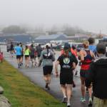 Runners for the 2022 Juneau Marathon started the race at Savikko Park on Douglas Island and ran an out-and-back course in light rain on Saturday morning. (Jonson Kuhn / Juneau Empire)