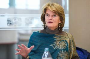 U.S. Sen. Lisa Murkowski, R-Alaska, speaks during an interview at the Juneau Empire on Monday, Feb. 18, 2019. Murkowski is among a bipartisan group of senators who introduced legislation that would codify abortion rights. (Michael Penn / Juneau Empire File)
