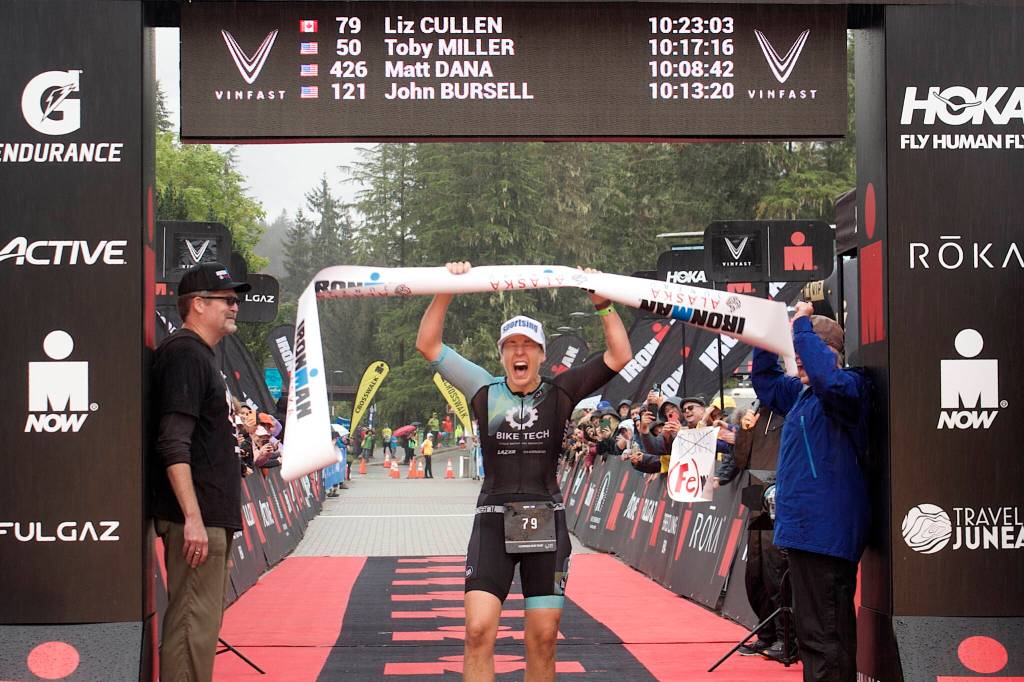 The top womens finisher was Liz Cullen of West Vancouver with a time of 10:23:03. This is her fourth Ironman, but the first in seven years and she said the unique first-time location was part of the lure. (Mark Sabbatini / Juneau Empire)