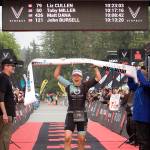 Liz Cullen of West Vancouver celebrates after finishing with the top womans time in Ironman Alaska a time of 10:23:03. This is her fourth Ironman, but the first in seven years and she said the unique first-time location was part of the lure. (Mark Sabbatini / Juneau Empire)