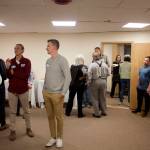 Mark Sabbatini / Juneau Empire 
U.S. Sen. Lisa Murkowski discusses her reelection campaign with supporters during the official opening of her Juneau campaign headquarters Thursday evening at Kootznoowoo Plaza.