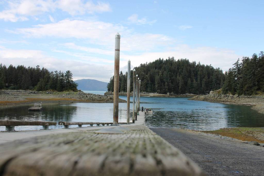 Only one boat sits at the end of the Amalga Harbor Dock. Officials said this years derby had been particularly slow compared to previous years. (Clarise Larson / Juneau Empire)