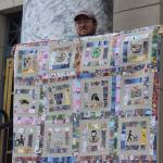 Jonson Kuhn / Juneau Empire 
William Stich-Smith stands on the steps of the Alaska State Capitol building on Tuesday morning to showcase his pandemic quilt, which hes currently touring all throughout the country. Alaska marks the 39th state hes traveled to so far.