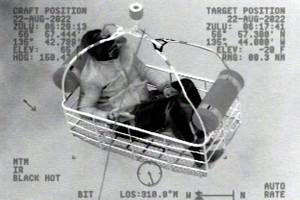 A Coast Guard Air Station Sitka aircrew medically evacuates a 65-year-old woman from the cruise ship Zuiderdam in Cross Sound, Alaska, Aug. 21, 2022. (Petty Officer 3rd Class Ian Gray / USCG)