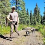 David Tomeos son Will runs down a trail while the five puppies chase him. This year marks 100 years since the national park began the program of owning and raising Alaskan Huskies to serve as sled dogs throughout the park  which continues to remain the only sled dog operation in the federal government. (Courtesy / David Tomeo)