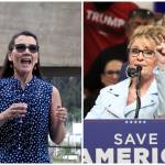 Mark Sabbatini / Juneau Empire File
This combination photo shows Mary Peltola during a campaign event in Juneau and Sarah Palin during a rally featuring former President Donald Trump in Anchorage. Palin and Peltola were No. 1 and No. 2 in voting respectively prior to Wednesdays ranked choice tabulation. Peltola, a Democrat, held an advantage of about eight percentage points following the first round of ballot counting. Palin, a Republican, has been critical of ranked choice voting during her campaign but could be the first candidate to win a race under the new system.