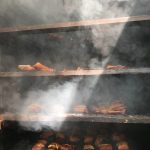 Smokehouse filled with king salmon at Mickey’s Fishcamp, Wrangell. (Vivian Faith Prescott / For the Capital City Weekly)