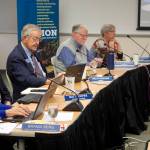 Members of the University of Alaskas Board of Regents and staff members participate in the boards first meeting in Juneau on Thursday at the University of Alaska Southeast. (Mark Sabbatini / Juneau Empire)
