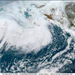 This image provided by the National Hurricane Center and Central Pacific Hurricane Center/National Oceanic and Atmospheric Administration shows a satellite view over Alaska, Thursday, Sept. 15, 2022. A vast swath of western Alaska could see flooding and high winds as the remnants of Typhoon Merbok move toward the Bering Sea region. The National Weather Service had in place coastal flood warnings, beginning Friday, spanning from parts of the Yukon Delta in southwest Alaska up to St. Lawrence Island in the Bering Sea and to the Bering Strait coast. (NOAA)