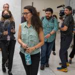 Rep. Mary Peltola, D-Alaska, is followed by her staff and members of the media at the U.S. Capitol in Washington on Monday, a day before she was sworn in after winning Alaskas special election in August. As as result of her win she has since far outraised the two Republican challengers she will again face in the November general election. (AP Photo/Amanda Andrade-Rhoades)