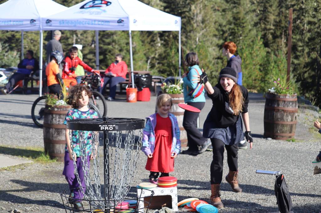 A popular returning attraction amongst kids of all ages at Discover Eaglecrest Day was disc golf offered by Juneau Disc Golf Club. (Jonson Kuhn / Juneau Empire)