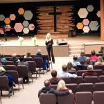 A town hall at Juneau Christian Center for Republican U.S. Senate candidate Kelly Tshibaka attracted about 40 people during a sunny Friday evening. Church attendees were told about the event a week ago, but media notices were emailed about 10 hours beforehand. (Mark Sabbatini / Juneau Empire)
