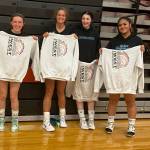 Senior Moana Tuviafale of Thunder Mountain High School (far right) was named to the all-tournament team at this years Spiktacular tournament this weekend at West Anchorage High School. From left to right, other players in photo are Hayden Inman of Chugiak High School, Liyah Pilgrim of Colony High School and Marija Wunnicke of South High School. (Courtesy Photo / Julie Herman)