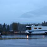 A mobile incident command vehicle was among the vehicles at the scene Wednesday evening near Kaxdigoowu Héen Dei (Brotherhood Bridge Trail).