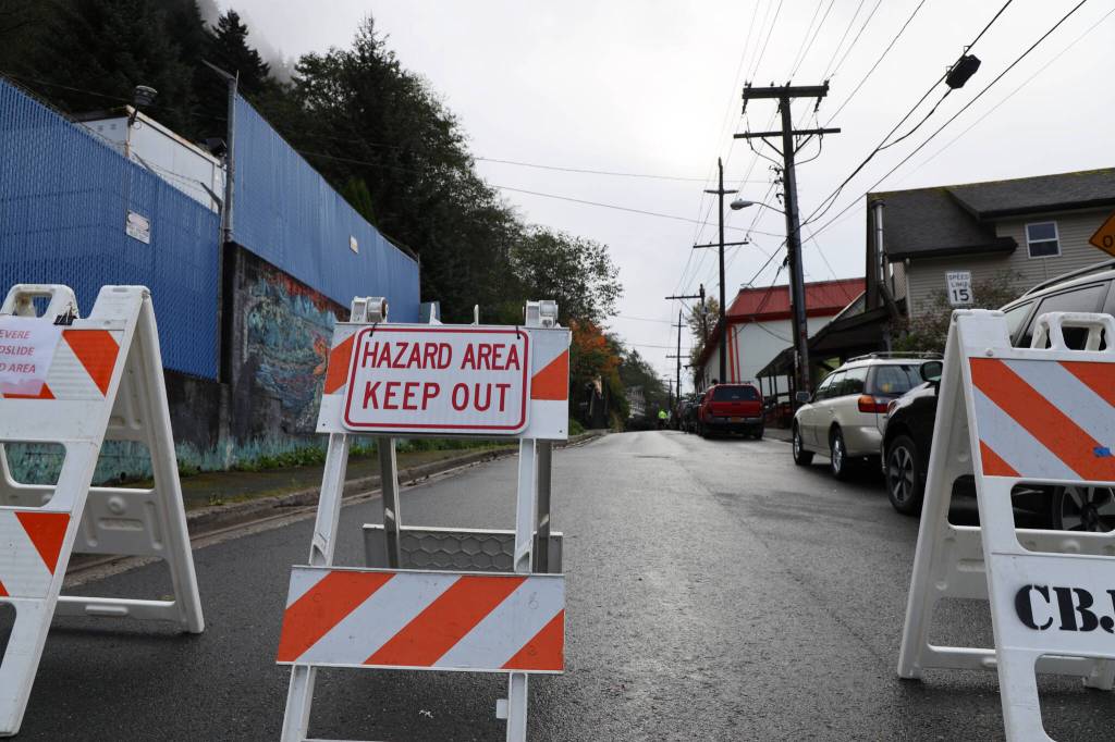 Clarise Larson / Juneau Empire
A line of barricades blocked off traffic to Gastineau Avenue at Gold and Second streets.