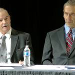 Screenshot / Alaska Public Medias YouTube channel 
Bob Bird, left, chairman of the Alaskan Independence Party, and former Lt. Gov. Loren Leman make the case in favor of a state constitutional convention during a debate in Anchorage broadcast Thursday by Alaska Public Media.