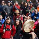Children from the Tlingit Culture Language and Literacy Dance group dance and drum during the two-hour ceremony. (Clarise Larson / Juneau Empire)