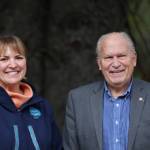 Ben Hohenstatt / Juneau Empire 
Heidi Drygas, who is running for lieutenant governor, and Bill Walker, who is running for governor, smile outside the Juneau Empires offices after an interview this week. Walker said hes hopeful voters will understand his decision to draw from the Alaska Permanent Fund to fund state government.