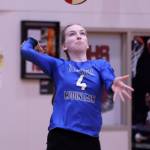 Jenna Dobson winds up to serve for Thunder Mountain High School. TMHS played a pair of cross-town matches against Juneau-Douglas High School: Yadaa.at Kalé on Friday and Saturday. (Ben Hohenstatt / Juneau Empire File)