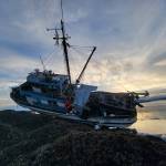 The Coast Guard continues to monitor the 60-foot fishing vessel that ran around over Thursday night. Crews are strategizing a plan to safely defuel the ship, which is anticipated to take place later this week weather permitting.(Courtesy Photo / Gregory Chaney)