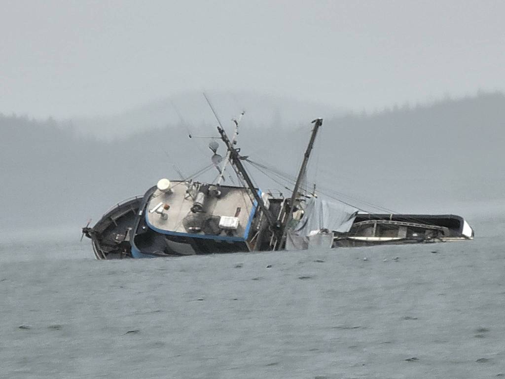 A commercial salvage company Melinos Marine Service was on the scene on Saturday and Sunday, and they were able to remove the gasoline and the hazardous materials aboard the 60-foot fishing vessel. (Courtesy Photo / Gregory Chaney)