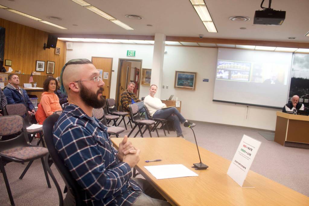 Mark Sabbatini / Juneau Empire 
Tim Storbeck, a resident in a neighborhood along Vista Del Sol Drive, tells the Planning Commission a huge increase in traffic is just one of many concerns he has about a proposal to build up to 444 housing units on adjacent property.
