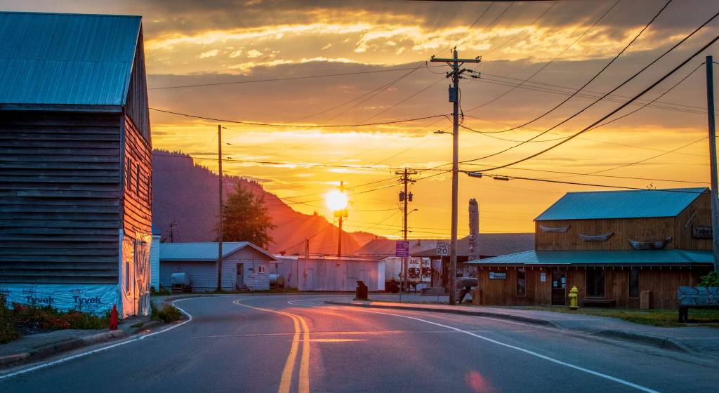 This photo shows downtown Hoonah during a sunset. (Courtesy Photo / Elleana Elliott)