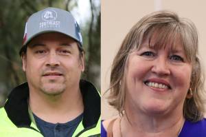 Mark Sabbatini / Juneau Empire 
Darrell Harmon, left, is challenging state Rep. Sara Hannan for the newly drawn House District 4 seat in Juneau. The other two Juneau candidates, District 3 Rep. Andi Story and state Sen. Jesse Kiehl, are unopposed.