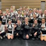 The Juneau Huskies cheer team poses for a photo on Saturday in Palmer after competing in this years Rally in the Valley Cheer competition. The team took first place in the game time and half time divisions, as well as earned the title of grand champion for garnering the highest score within the competition. (Courtesy Photo / Stephany Day)